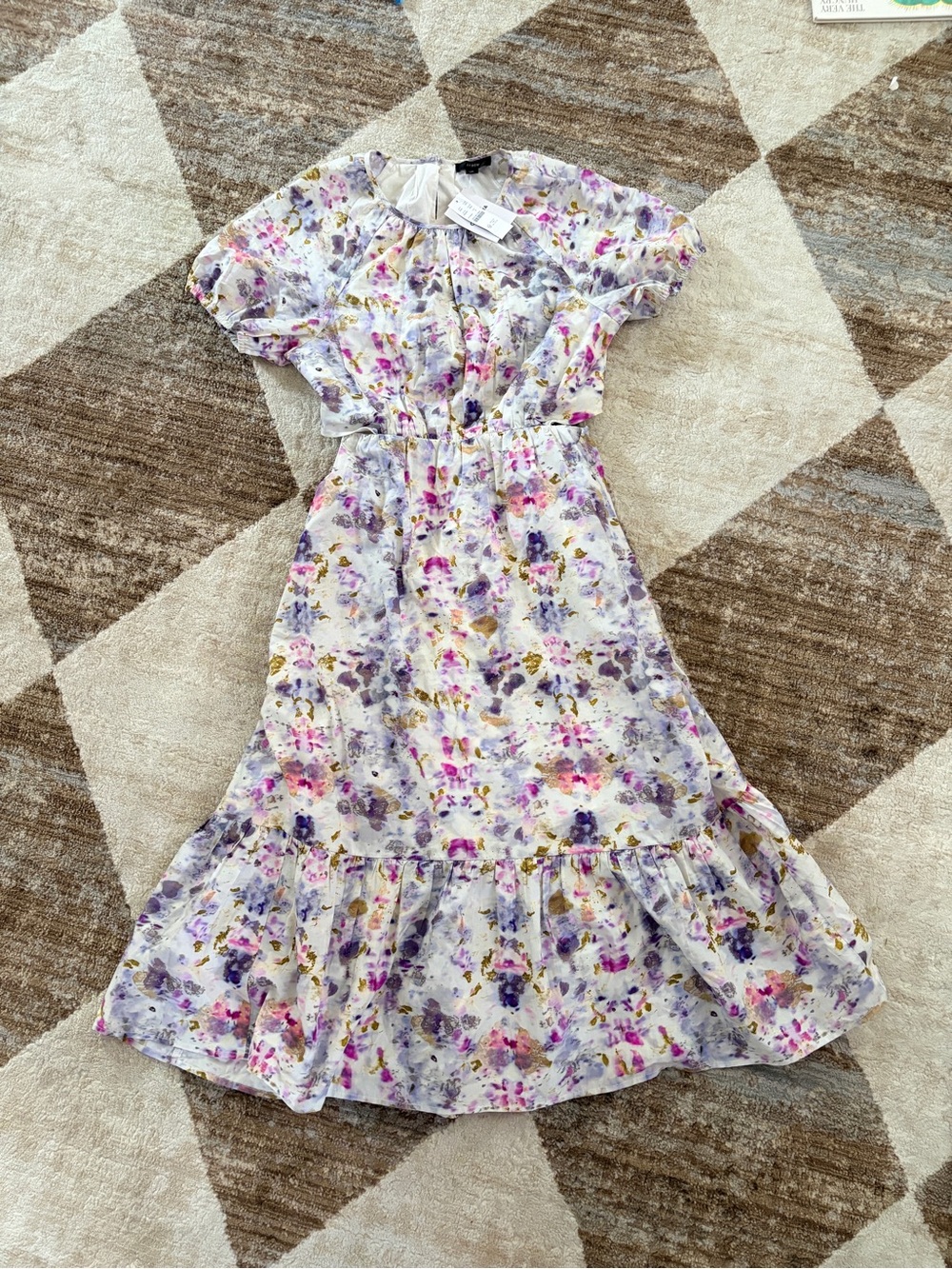 J. Crew Watercolor Floral Ruffle Hem Dress - Purple & Pink